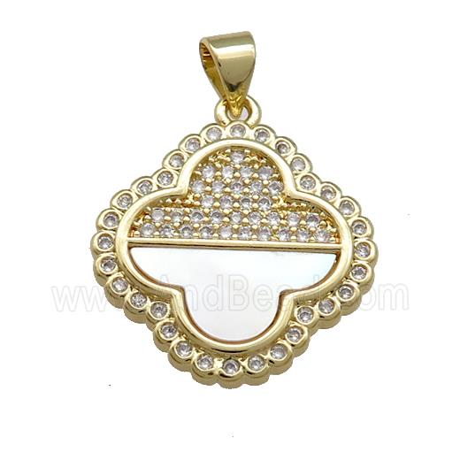 Copper Clover Pendant Pave Shell Zircon 18K Gold Plated