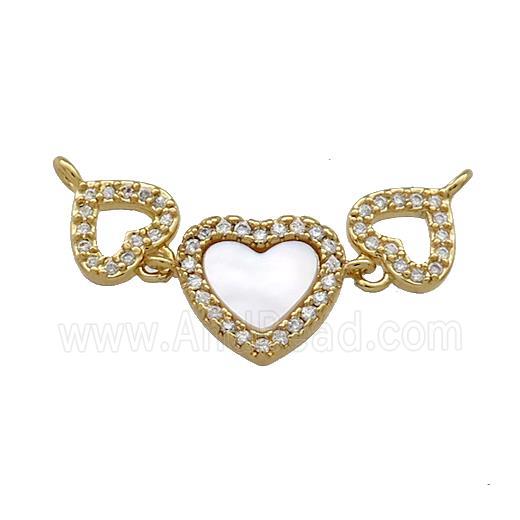 Copper Heart Pendant Pave Shell Zircon 2loops 18K Gold Plated