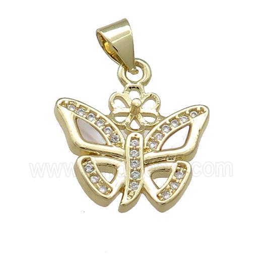 Copper Butterfly Pendant Pave Shell Zircon 18K Gold Plated