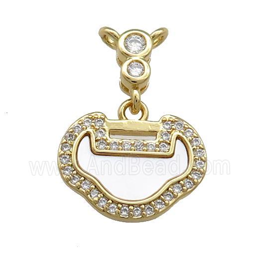 Copper Lock Pendant Pave Shell Zircon 18K Gold Plated