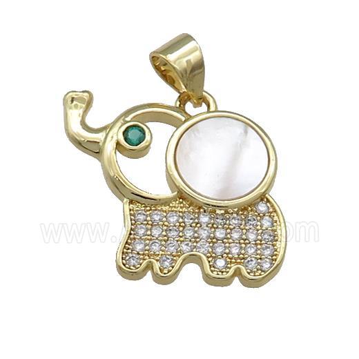 Copper Elephant Pendant Pave Shell Zircon 18K Gold Plated
