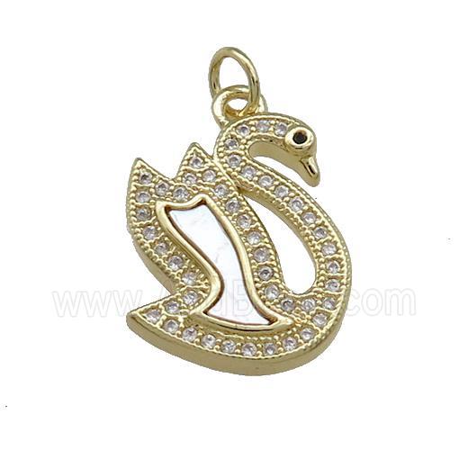 Copper Swan Pendant Pave Shell Zircon 18K Gold Plated