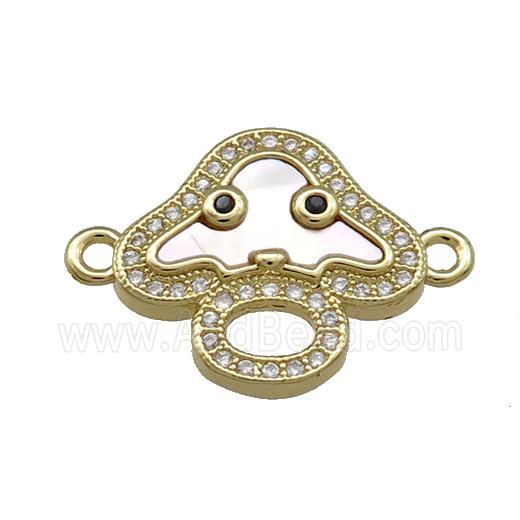 Copper Mushroom Charms Connector Pave Shell Zircon 18K Gold Plated