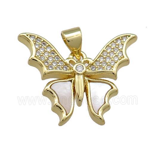 Copper Butterfly Pendant Pave Shell Zircon 18K Gold Plated