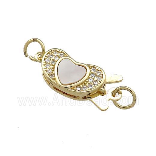 Copper Slider Clasp Pave Shell Zircon Heart 18K Gold Plated