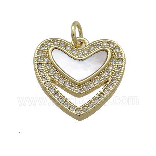 Copper Heart Pendant Pave Shell Zircon 18K Gold Plated