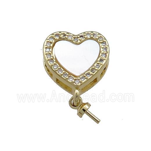 Copper Heart Pendant Pave Shell Zircon Bail 18K Gold Plated