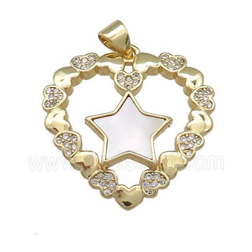 Copper Heart Pendant Pave Shell Zircon Star 18K Gold Plated