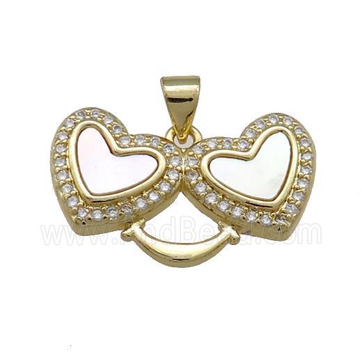 Copper Heart Pendant Pave Shell Zircon Double 18K Gold Plated