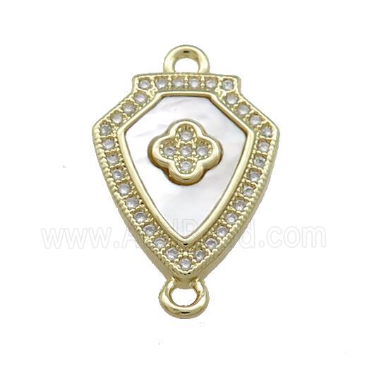 Copper Shield Connector Pave Shell Zircon 18K Gold Plated