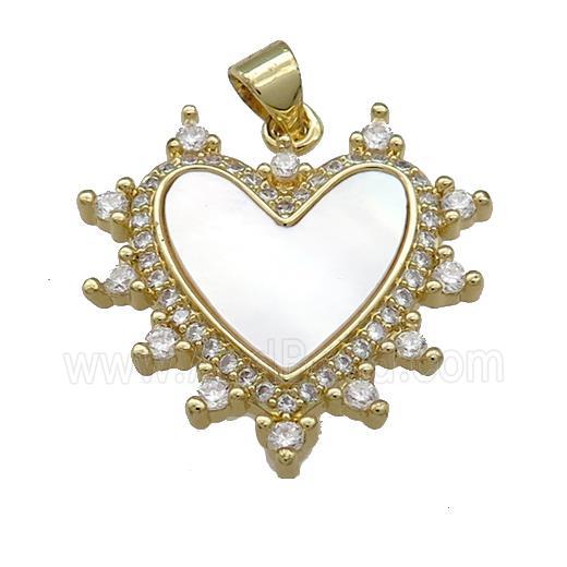Copper Heart Pendant Pave Shell Zircon 18K Gold Plated