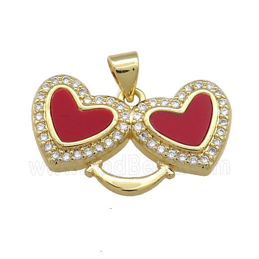 Copper Heart Pendant Pave Red Shell Zircon Double 18K Gold Plated