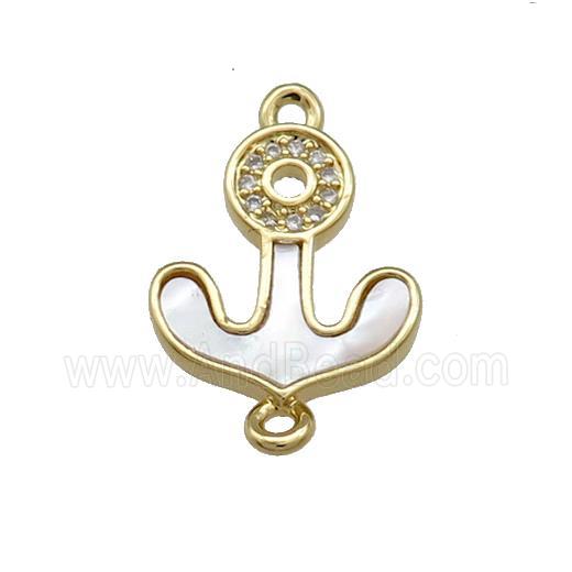 Copper Anchor Connector Pave Shell Zircon 18K Gold Plated