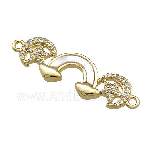 Copper Rainbow Connector Pave Shell Zircon Moon Star 18K Gold Plated