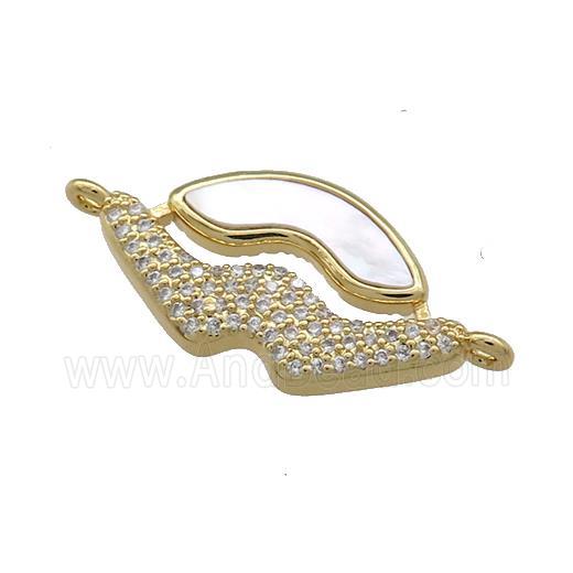 Copper Lips Connector Pave Shell Zircon 18K Gold Plated