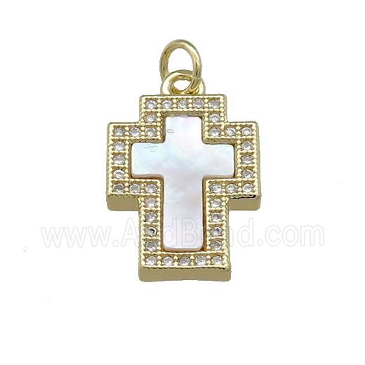 Copper Cross Pendant Pave Shell Zircon 18K Gold Plated