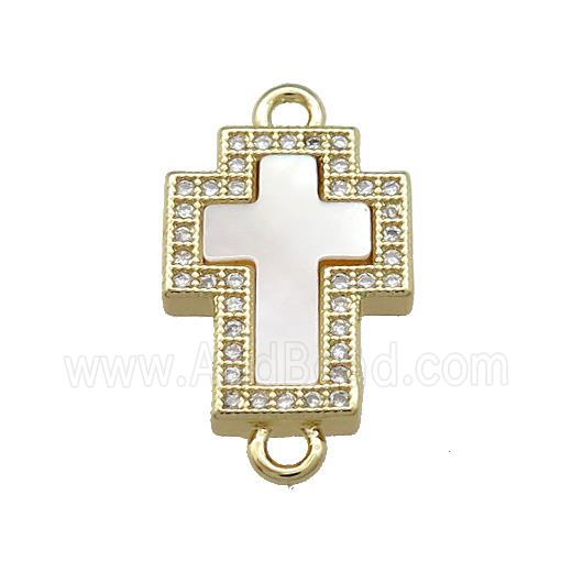 Copper Cross Connector Pave Shell Zircon 18K Gold Plated
