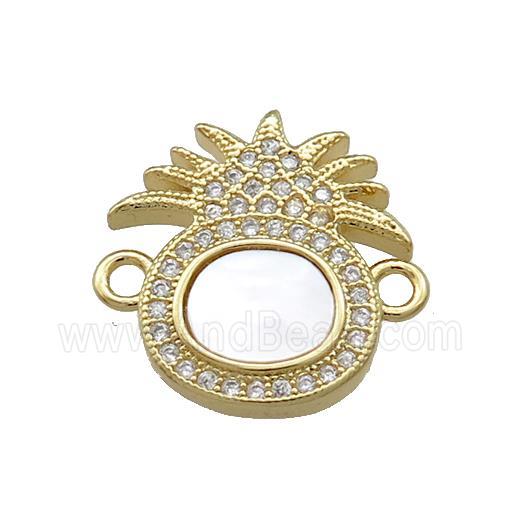 Copper Pineapple Connector Pave Shell Zircon 18K Gold Plated