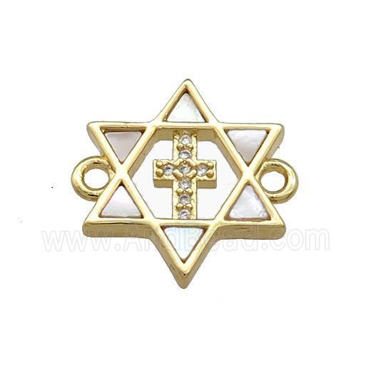 David Star Copper Connector Pave Shell Zircon Cross 18K Gold Plated