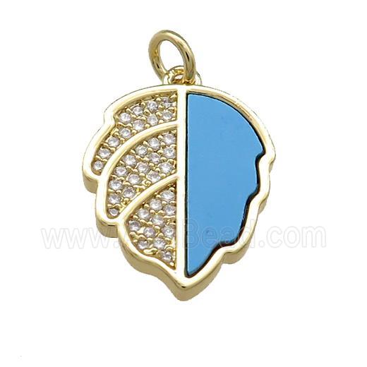 Copper Leaf Pendant Pave Blue Shell Zircon 18K Gold Plated