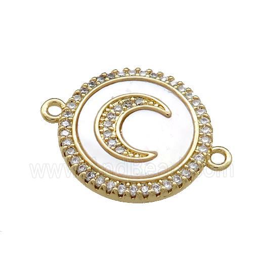 Copper Moon Pendant Pave Shell Zircon Circle 18K Gold Plated