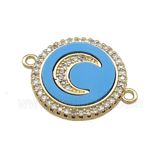 Copper Moon Pendant Pave Blue Shell Zircon Circle 18K Gold Plated
