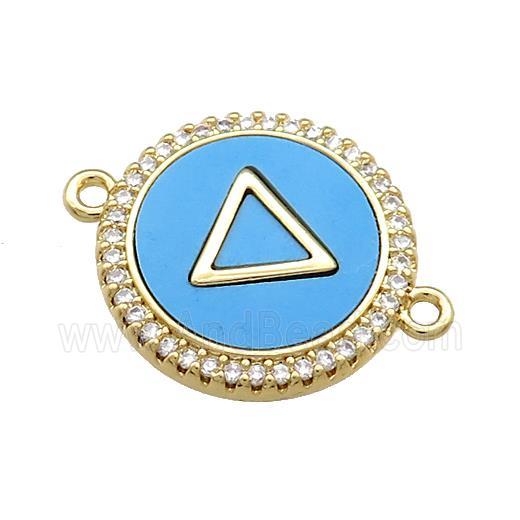 Copper Triangle Pendant Pave Blue Shell Zircon Circle 18K Gold Plated