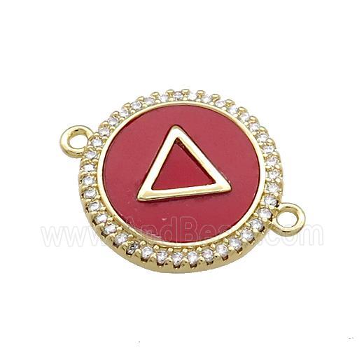 Copper Triangle Pendant Pave Red Shell Zircon Circle 18K Gold Plated
