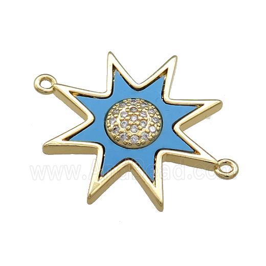 Copper Star Connector Pave Blue Shell Zircon 18K Gold Plated