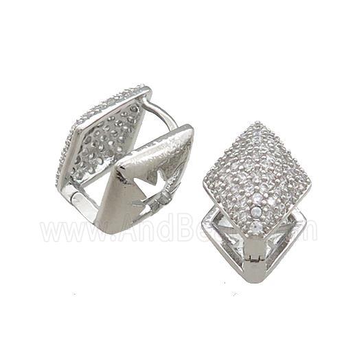 Copper Latchback Earrings Pave Zircon Rhombic Platinum Plated