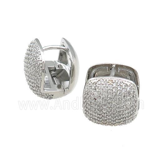 Copper Latchback Earrings Pave Zircon Square Platinum Plated