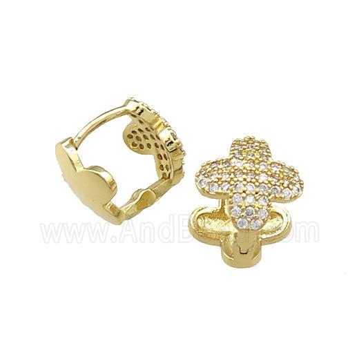 Copper Latchback Earrings Pave Zircon Clover Gold Plated