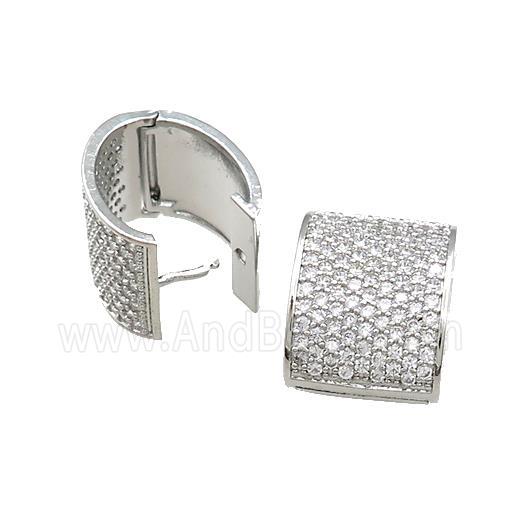 Copper Latchback Earrings Pave Zircon Rectangle Platinum Plated