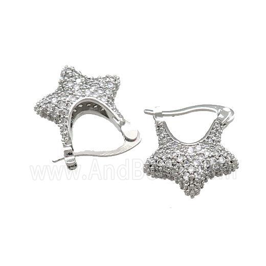 Copper Latchback Earrings Pave Zircon Star Platinum Plated
