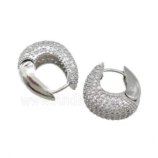 Copper Latchback Earrings Pave Zircon Platinum Plated