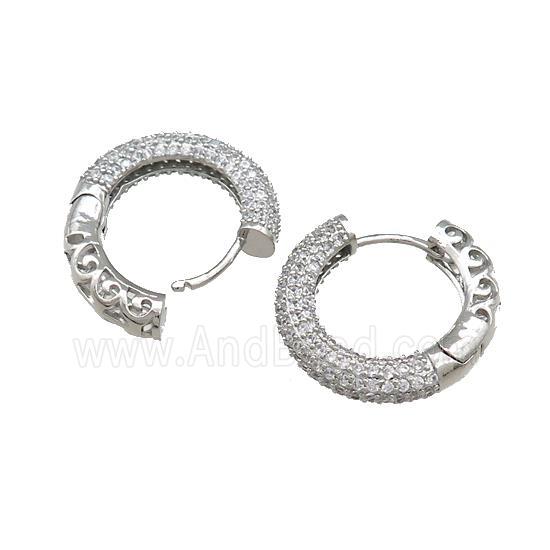 Copper Latchback Earrings Pave Zircon Platinum Plated