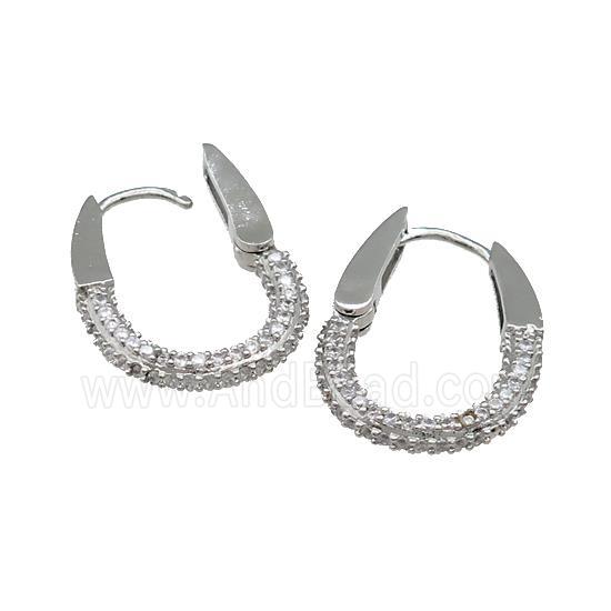 Copper Latchback Earrings Pave Zircon Platinum Plated