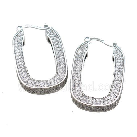 Copper Latchback Earrings Pave Zircon Platinum Plated