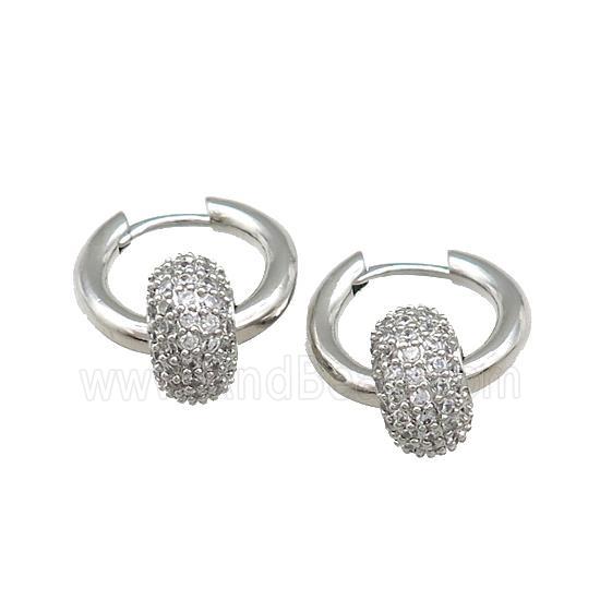 Copper Hoop Earrings Donut Pave Zircon Platinum Plated
