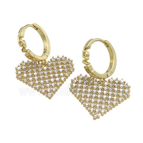 Copper Hoop Earrings Heart Pave Zircon Gold Plated