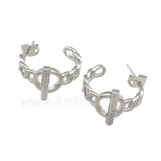 Copper Stud Earrings Pave Zircon Platinum Plated