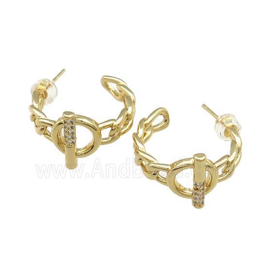 Copper Stud Earrings Pave Zircon Gold Plated