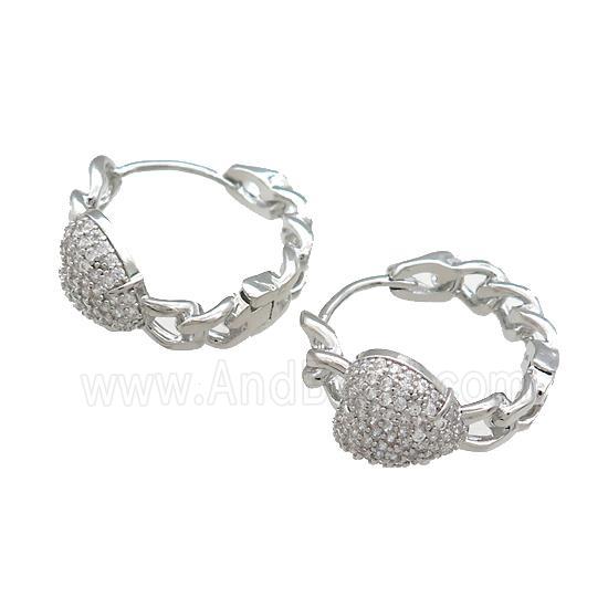 Copper Hoop Earrings Pave Zircon Heart Platinum Plated