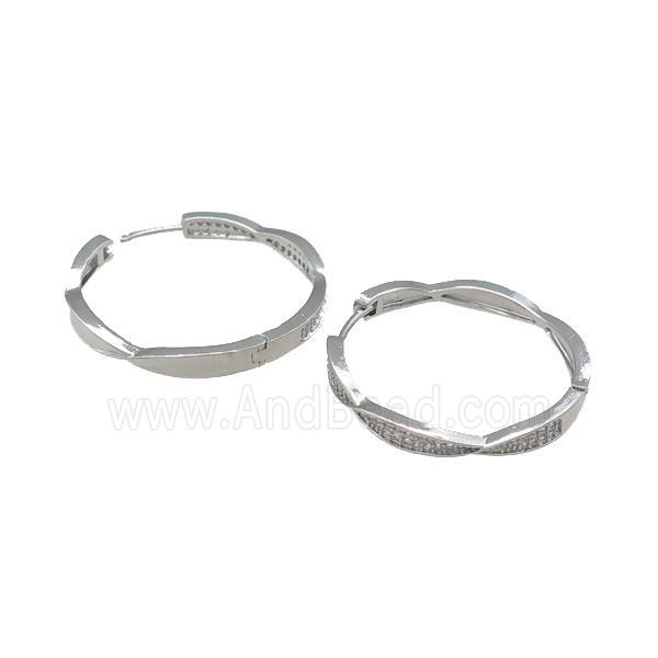 Copper Hoop Earrings Pave Zircon Platinum Plated