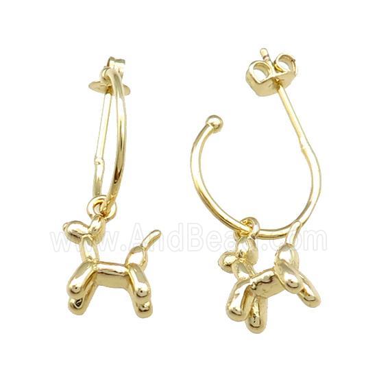 Copper Stud Earrings With Dog Charms Gold Plated