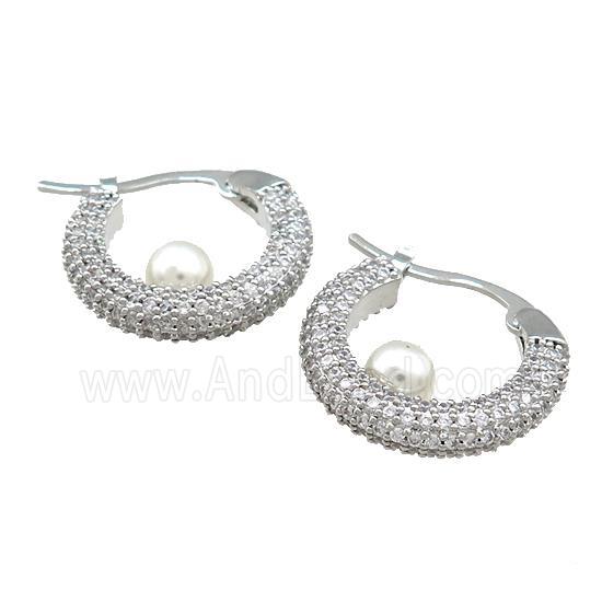 Copper Latchback Earrings Pave Zircon Pearlized Plastic Platinum Plated