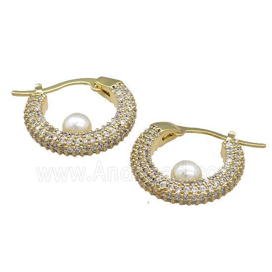 Copper Latchback Earrings Pave Zircon Pearlized Plastic Gold Plated
