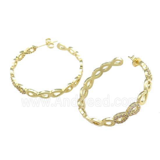 Copper Stud Earrings Pave Zircon Infinity Gold Plated
