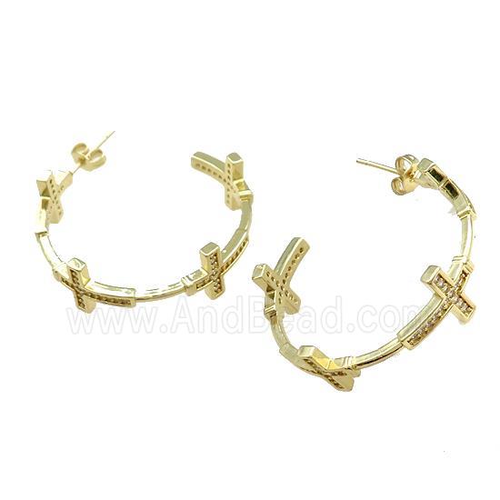 Copper Stud Earrings Cross Pave Zircon Gold Plated