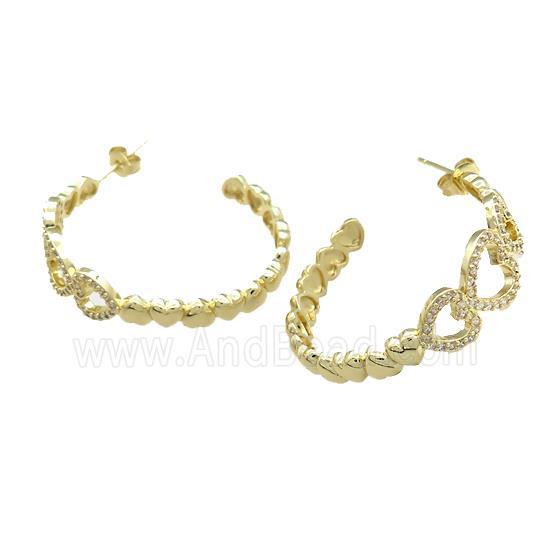 Copper Stud Earrings Heart Pave Zircon Gold Plated